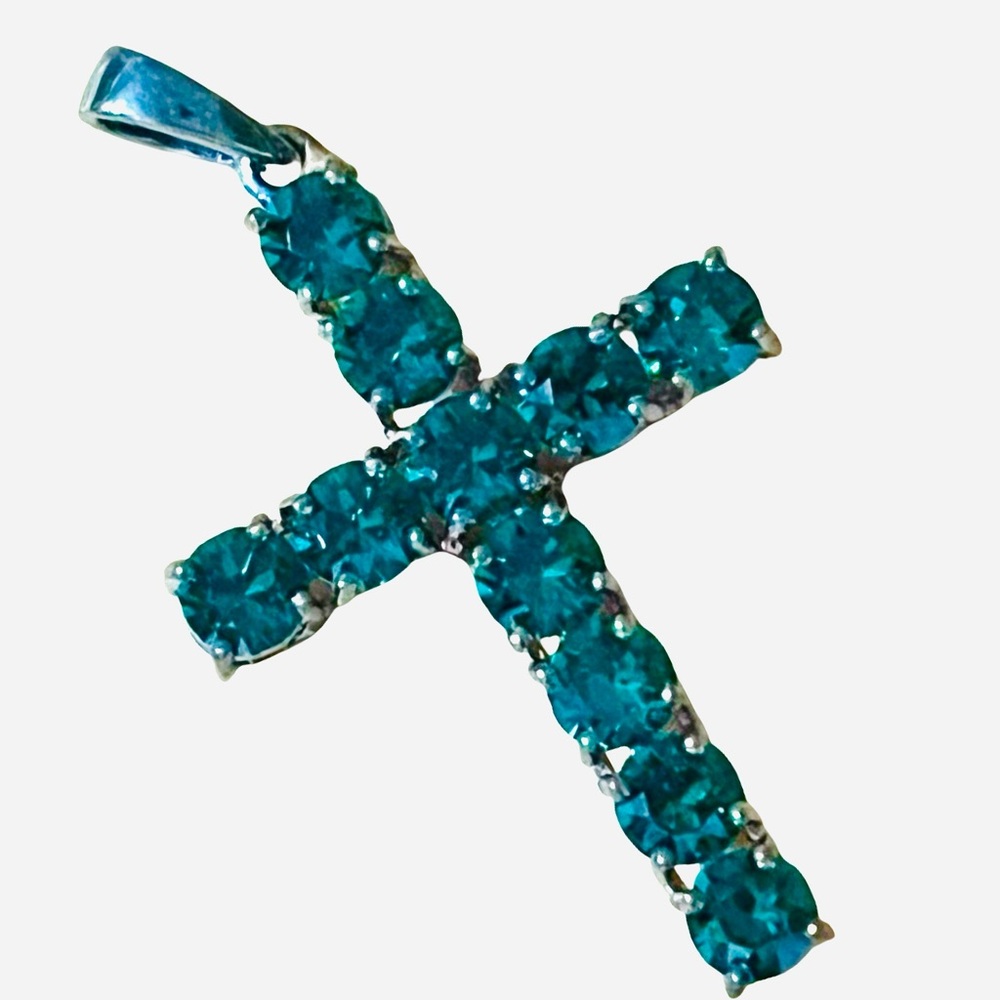 Vintage D’Joy Sterling Silver Green Stone Cross Pendant